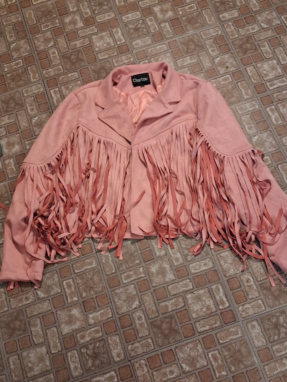 Pink Fringe  Faux Suede Jacket Size Xlarge